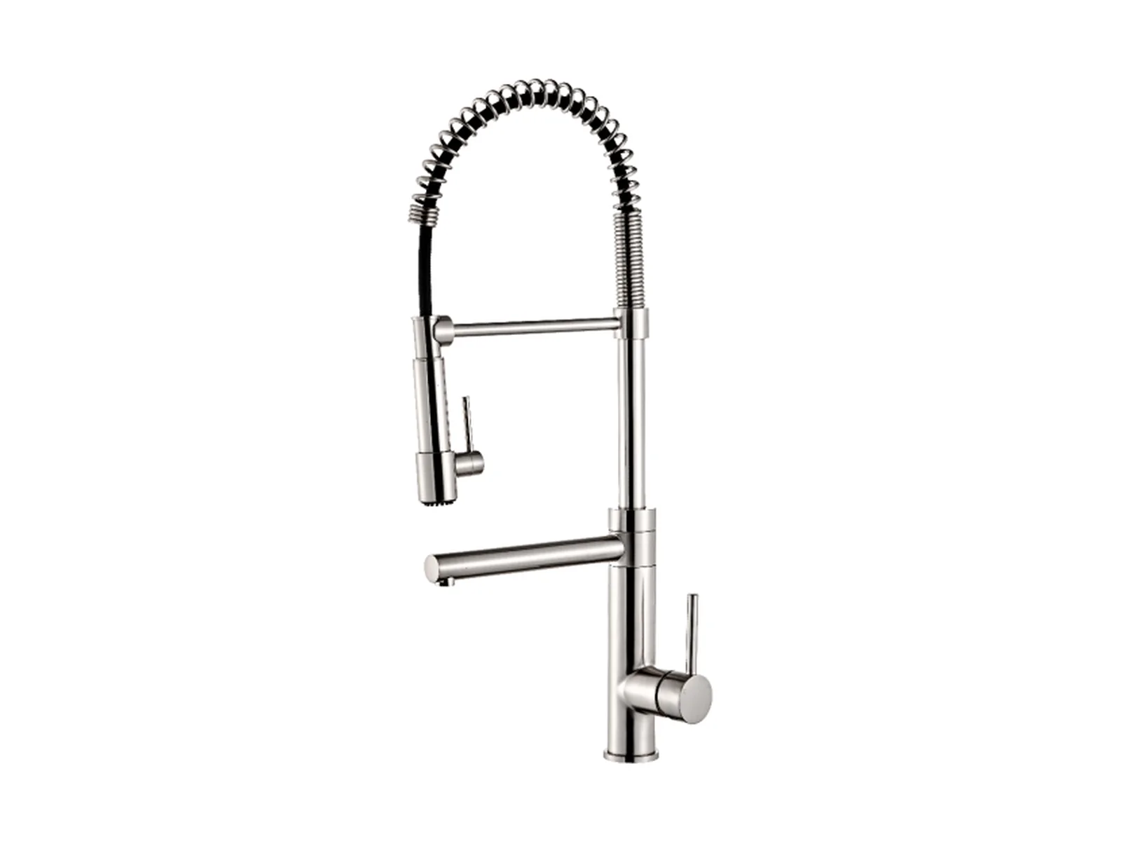 Commercial-Style Spring Kitchen Faucet, Dual Spout — Brushed Nickel