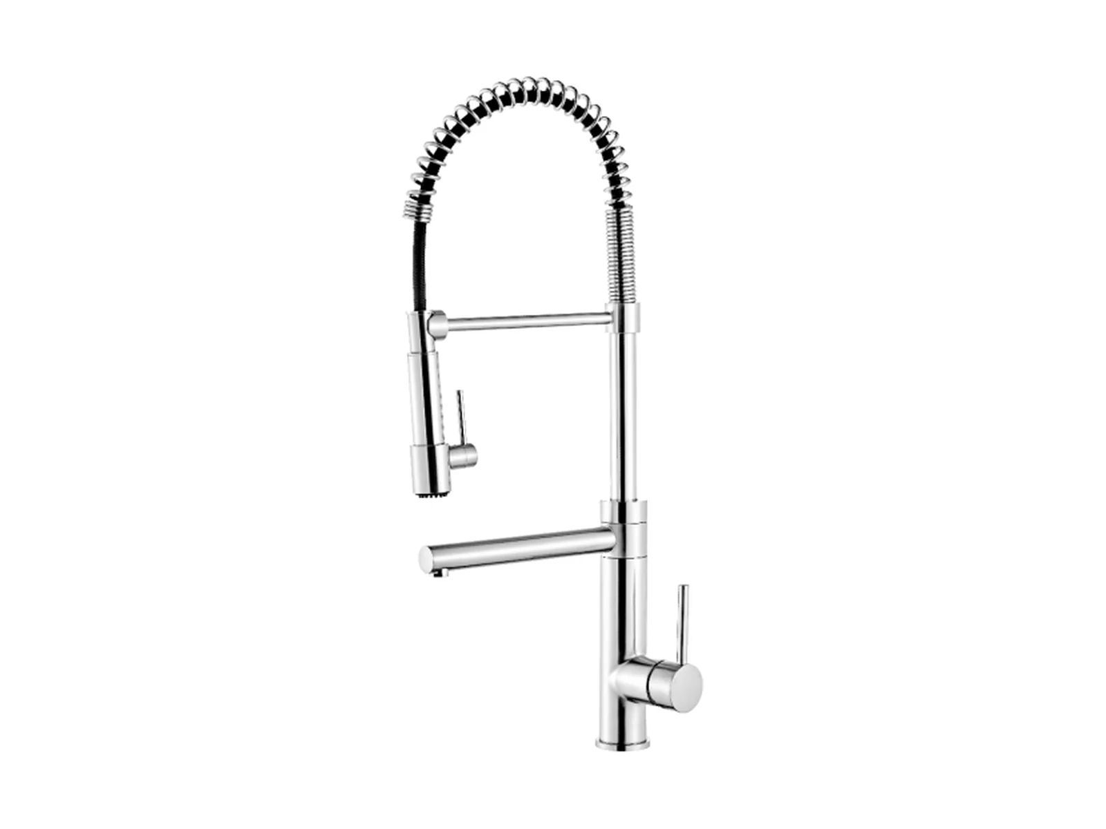 Commercial-Style Spring Kitchen Faucet, Dual Spout — Chrome
