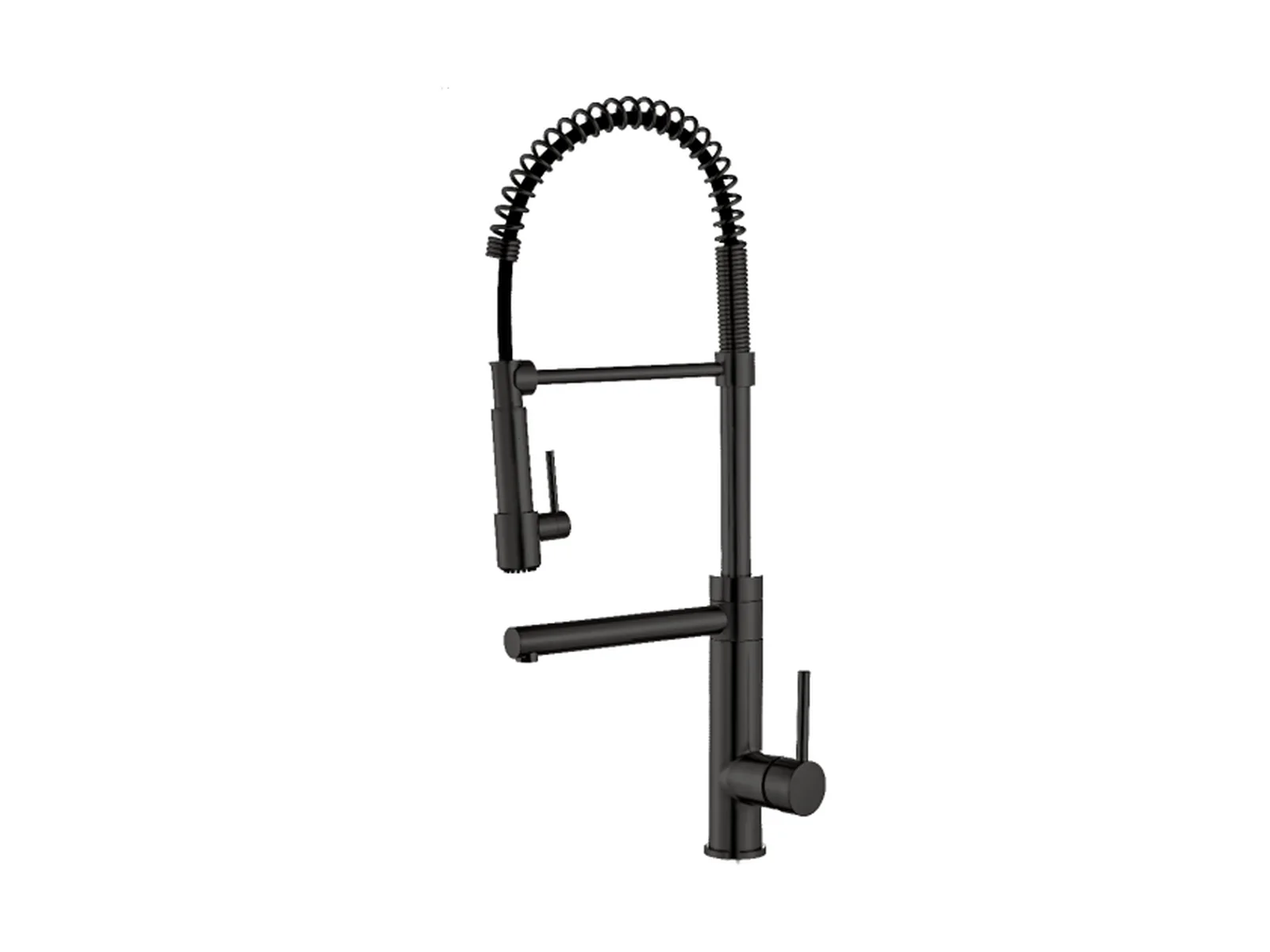 Commercial-Style Spring Kitchen Faucet, Dual Spout — Matte Black