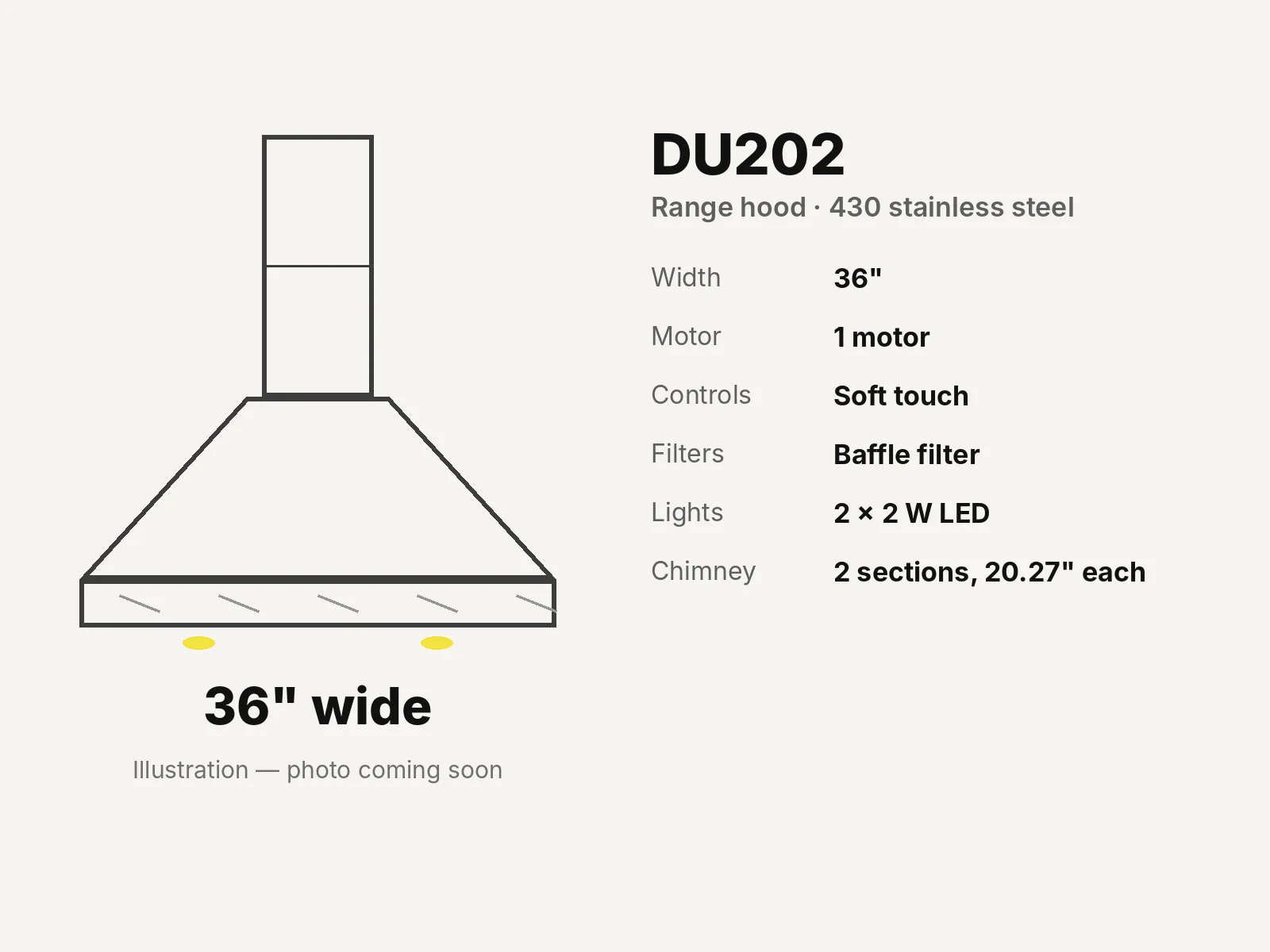 36" Chimney Range Hood with LED Lights specifications